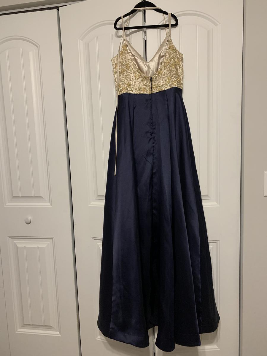 B. Darlin Size 10 Prom Lace Navy Blue Ball Gown on Queenly