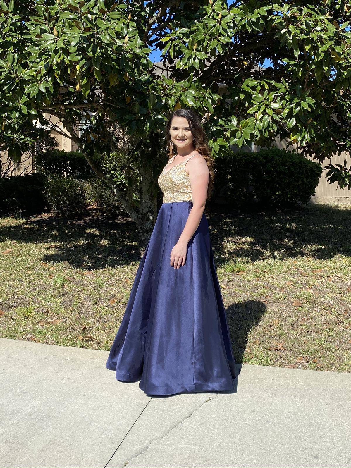B. Darlin Size 10 Prom Lace Navy Blue Ball Gown on Queenly