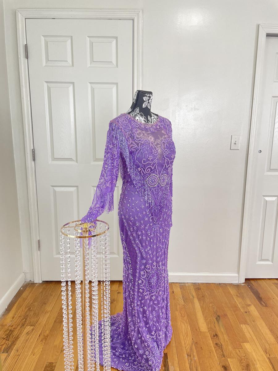 Size 4 Prom Long Sleeve Lace Purple Mermaid Dress on Queenly