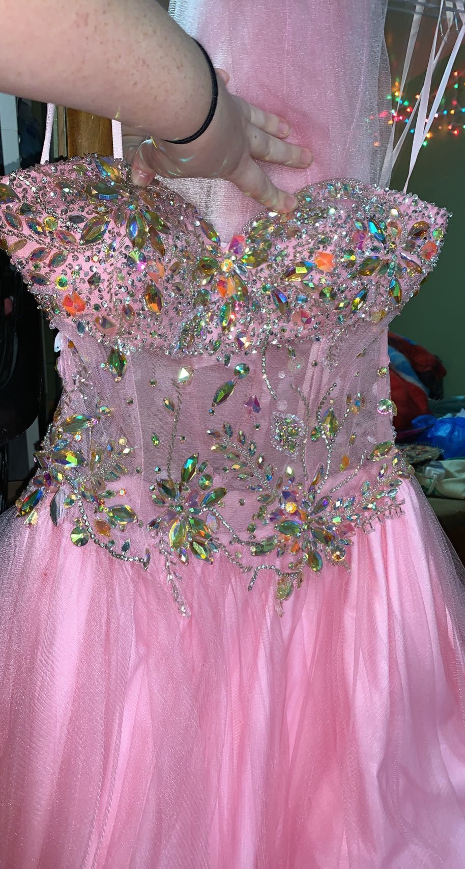 Size 8 Prom Strapless Sequined Light Pink Dress With Train on Queenly