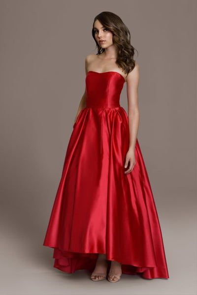 Size 12 Strapless Red Ball Gown on Queenly