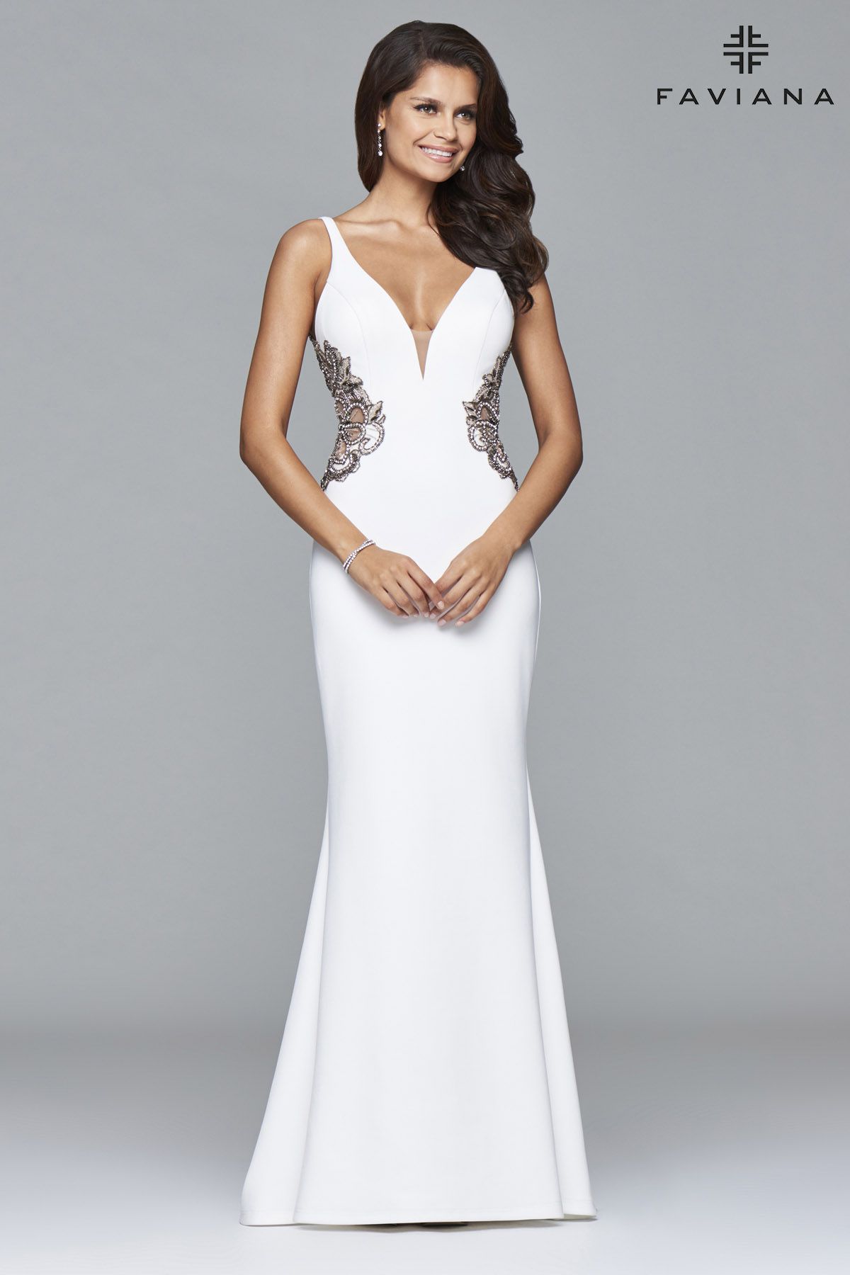 Style S7916 Faviana Size 2 Pageant White Floor Length Maxi on Queenly