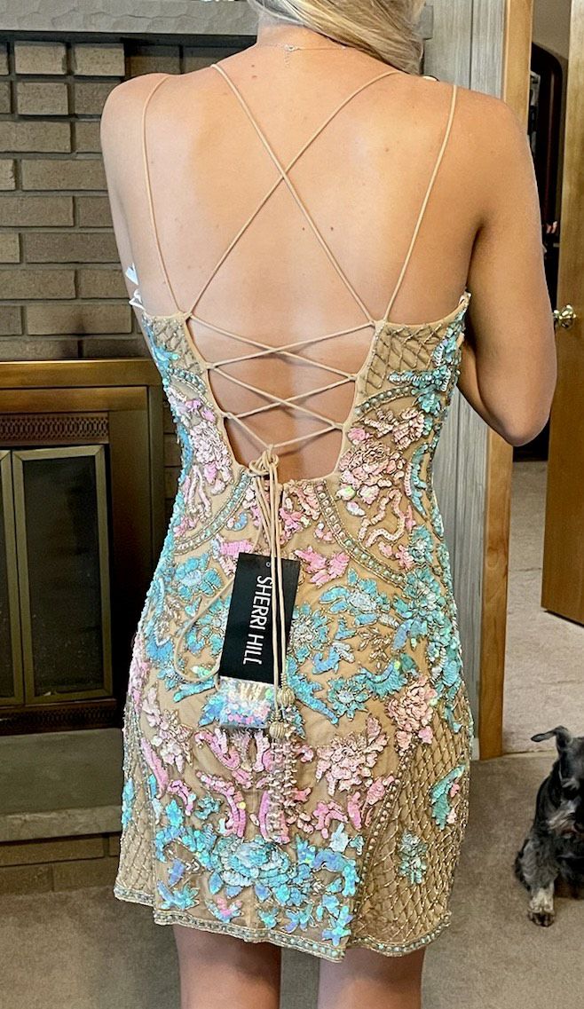 Sherri Hill Size 6 Homecoming Sequined Nude Cocktail Dress on Queenly