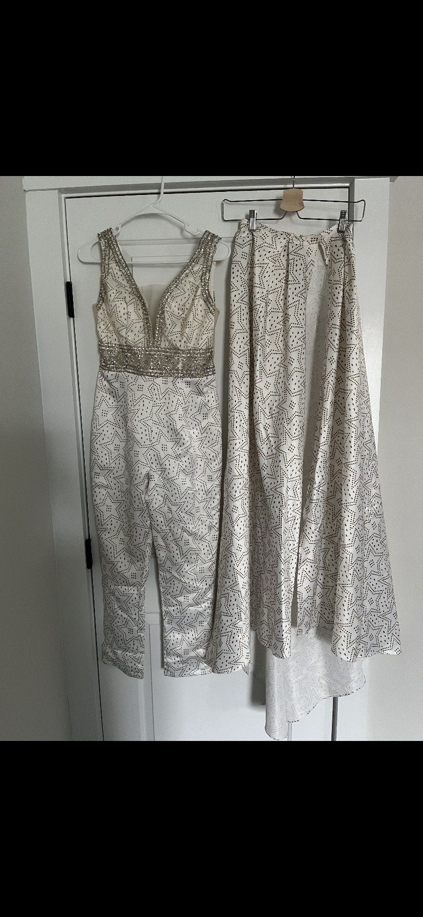 Size 2 Pageant Sequined White Formal Jumpsuit on Queenly