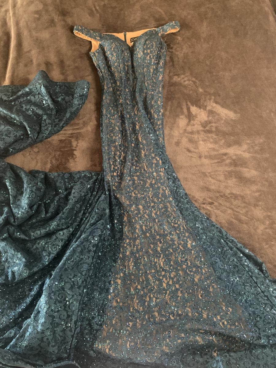 Jovani Size 4 Prom Off The Shoulder Lace Blue Mermaid Dress on Queenly