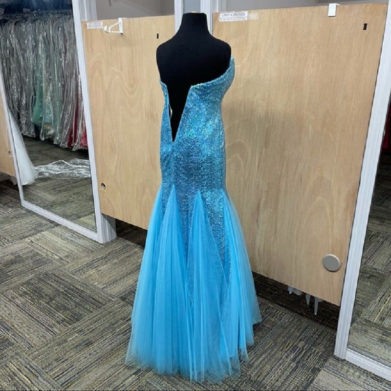 Style 147069 Jasmine Size 2 Prom Strapless Sequined Blue Mermaid Dress on Queenly