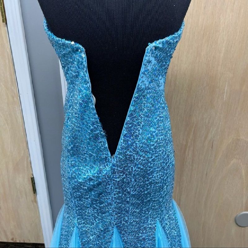Style 147069 Jasmine Size 2 Prom Strapless Sequined Blue Mermaid Dress on Queenly