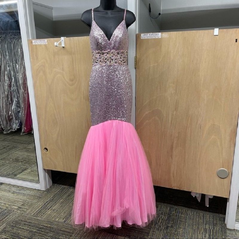 Style 64721H Mac Duggal Size 2 Prom Sequined Light Pink Mermaid Dress on Queenly