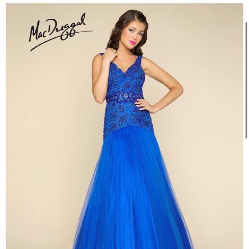 Style 65809H Mac Duggal Size 4 Prom Sequined Blue Mermaid Dress on Queenly