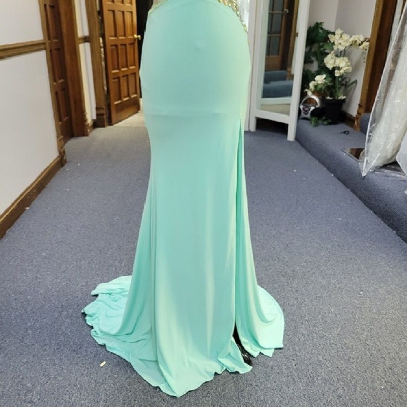 Style 40382 Mac Duggal Size 0 Prom One Shoulder Sequined Light Blue Side Slit Dress on Queenly