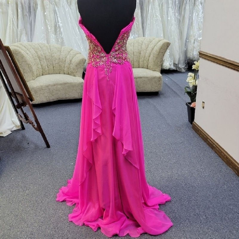 Style 40387 Mac Duggal Size 2 Prom Strapless Sequined Hot Pink Side Slit Dress on Queenly