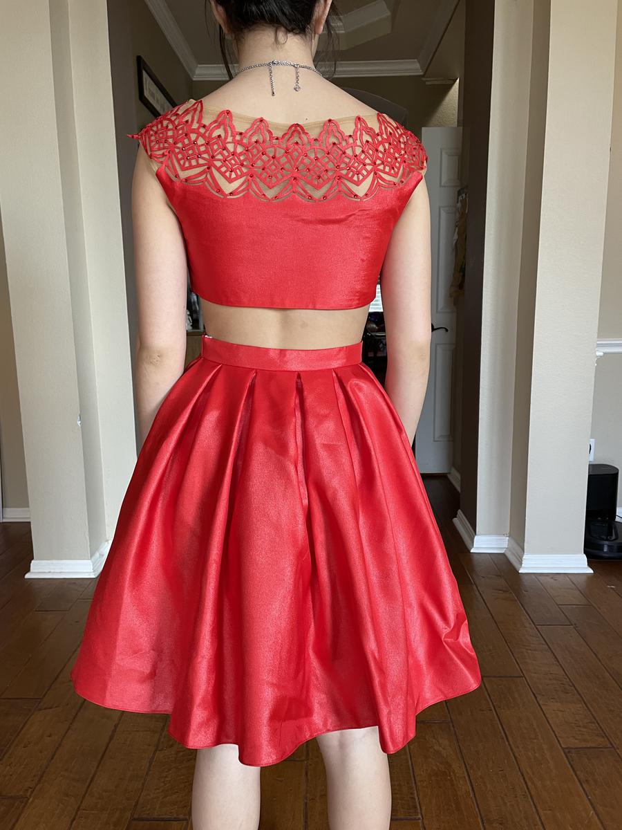 Sherri Hill Size 4 Homecoming High Neck Sheer Red Cocktail Dress on Queenly