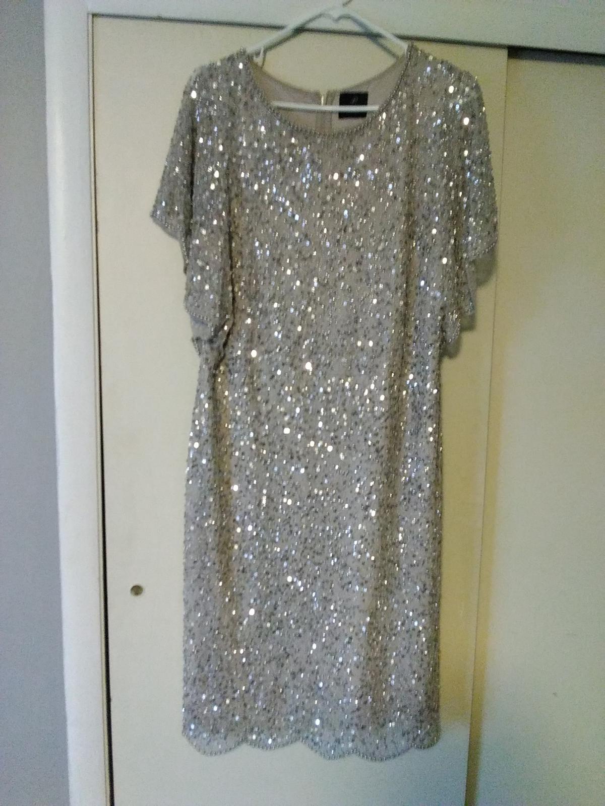 Adrianna Papell Plus Size 16 Homecoming Cap Sleeve Silver Cocktail Dress on Queenly