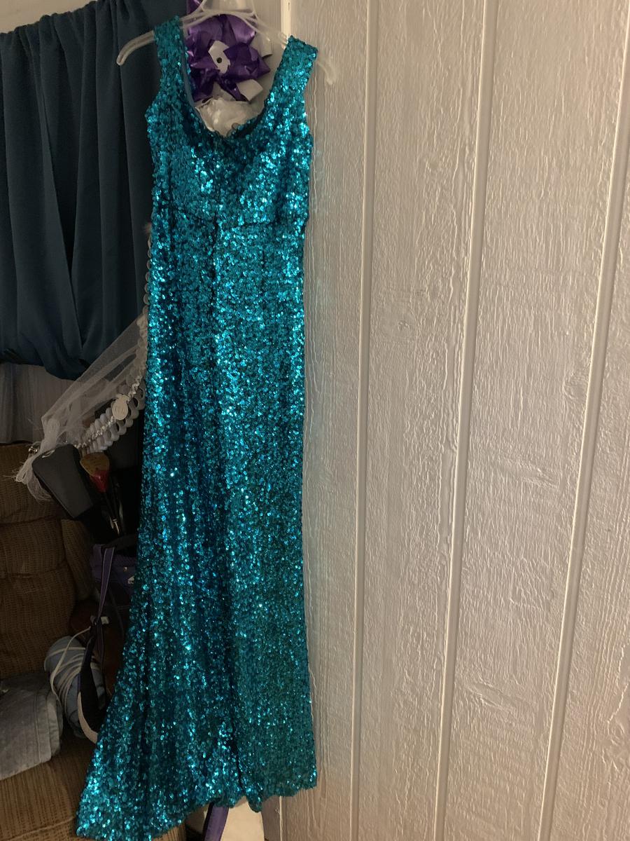 Size 14 Prom Off The Shoulder Turquoise Blue Side Slit Dress on Queenly