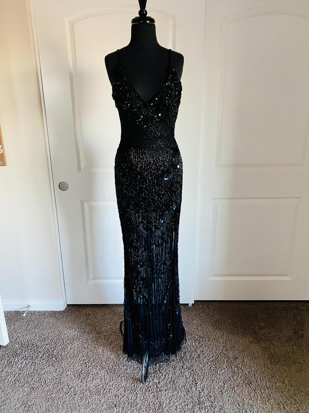 ASHLEYlauren Size 4 Sequined Black Side Slit Dress on Queenly