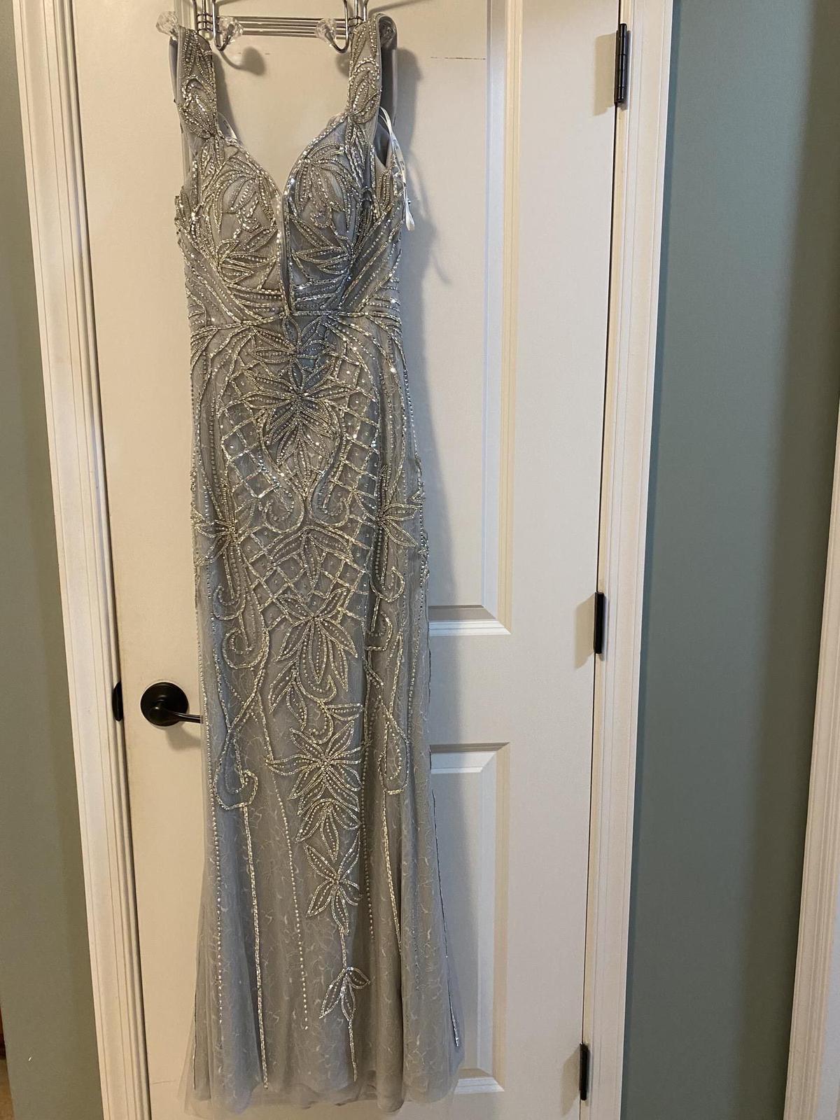 Camille La Vie Size 10 Prom Off The Shoulder Sequined Silver Floor Length Maxi on Queenly