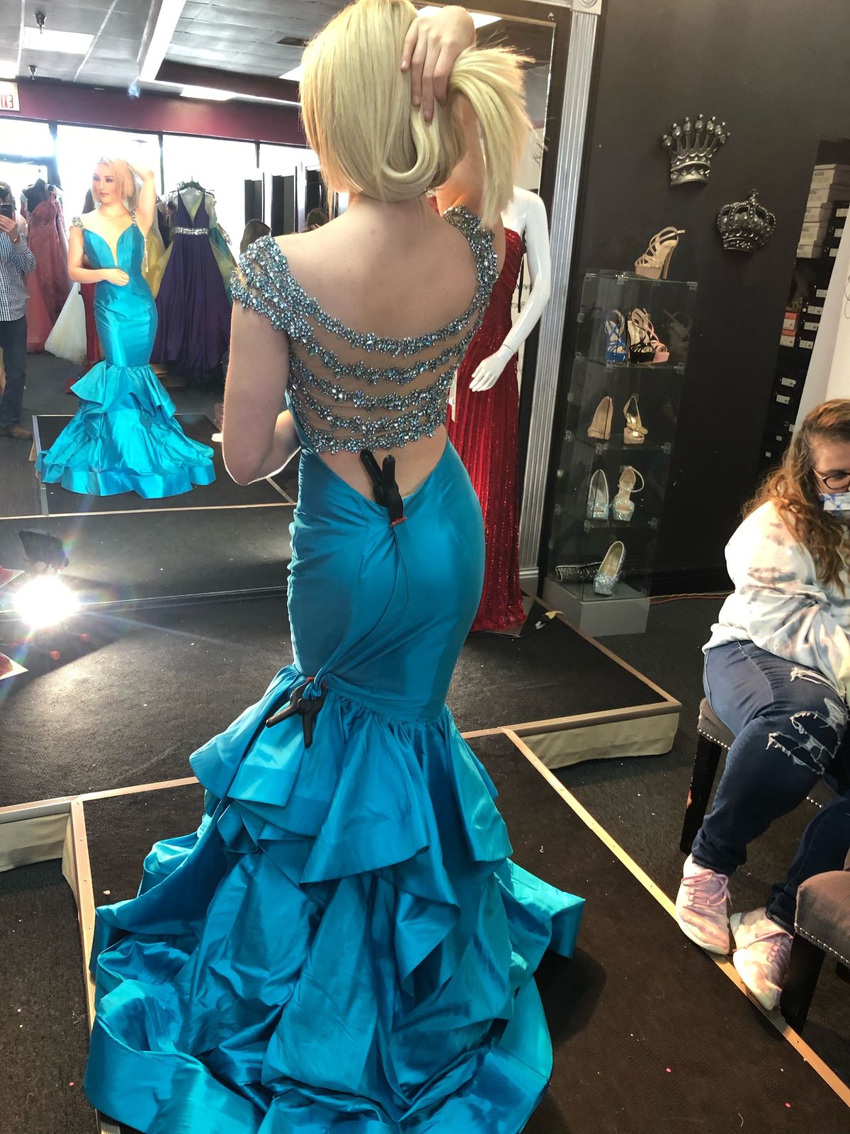 Sherri Hill Size 2 Prom Sequined Turquoise Blue Mermaid Dress on Queenly