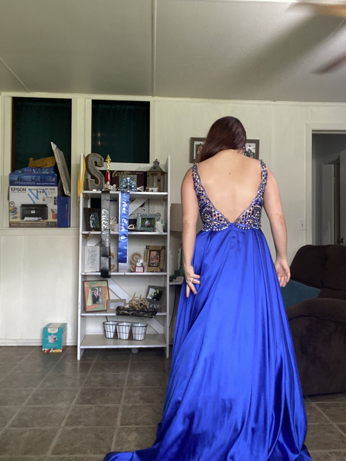 Sherri Hill Size 6 Prom Plunge Sequined Royal Blue A-line Dress on Queenly