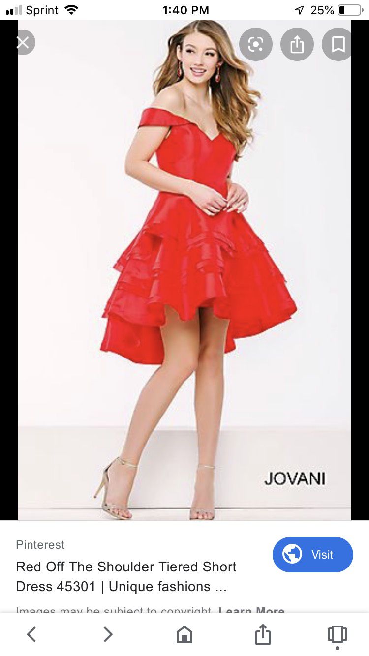Jovani Size 4 Prom Off The Shoulder Red Cocktail Dress on Queenly