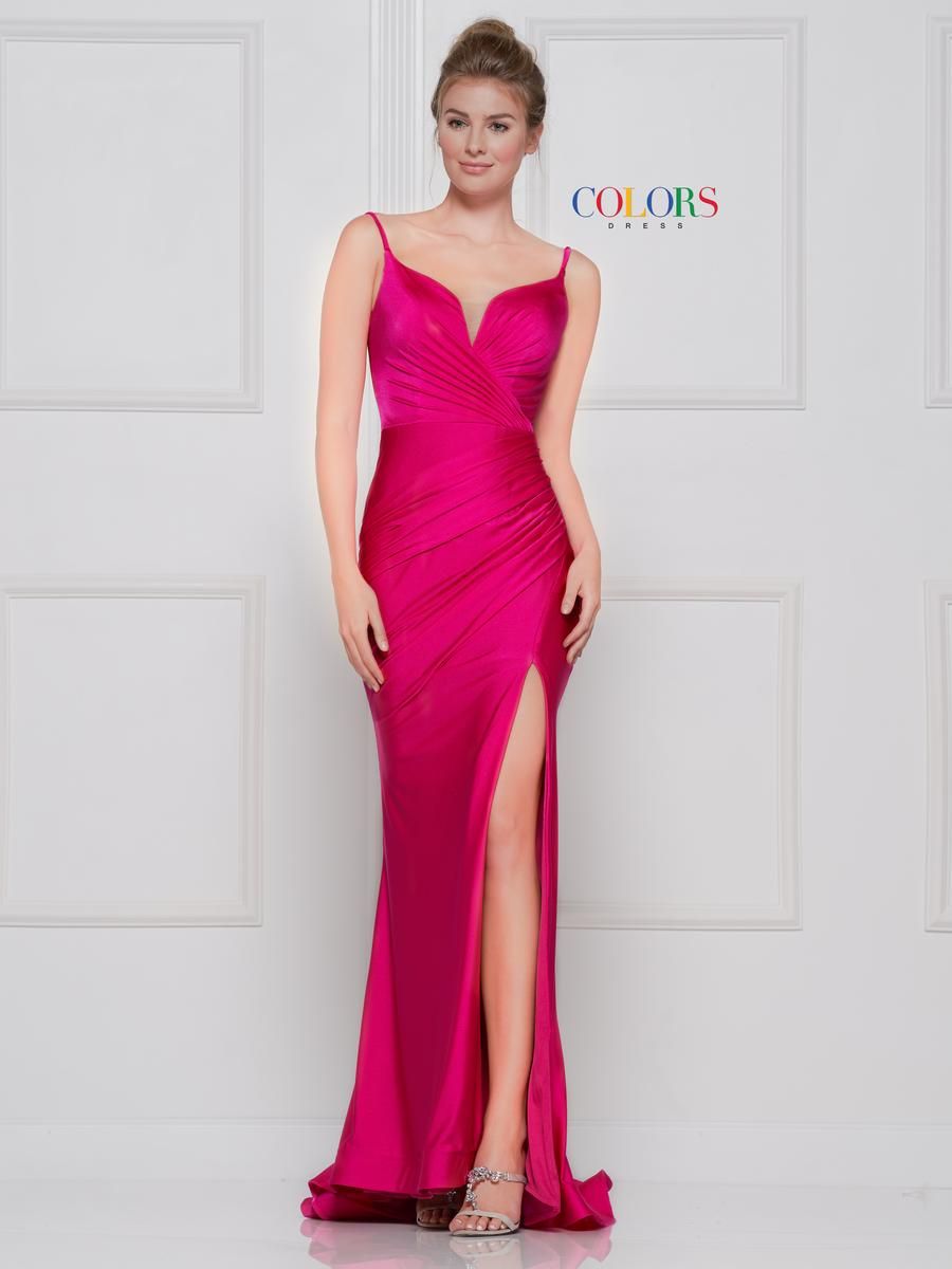 Style 2032 Colors Size 2 Satin Pink Side Slit Dress on Queenly
