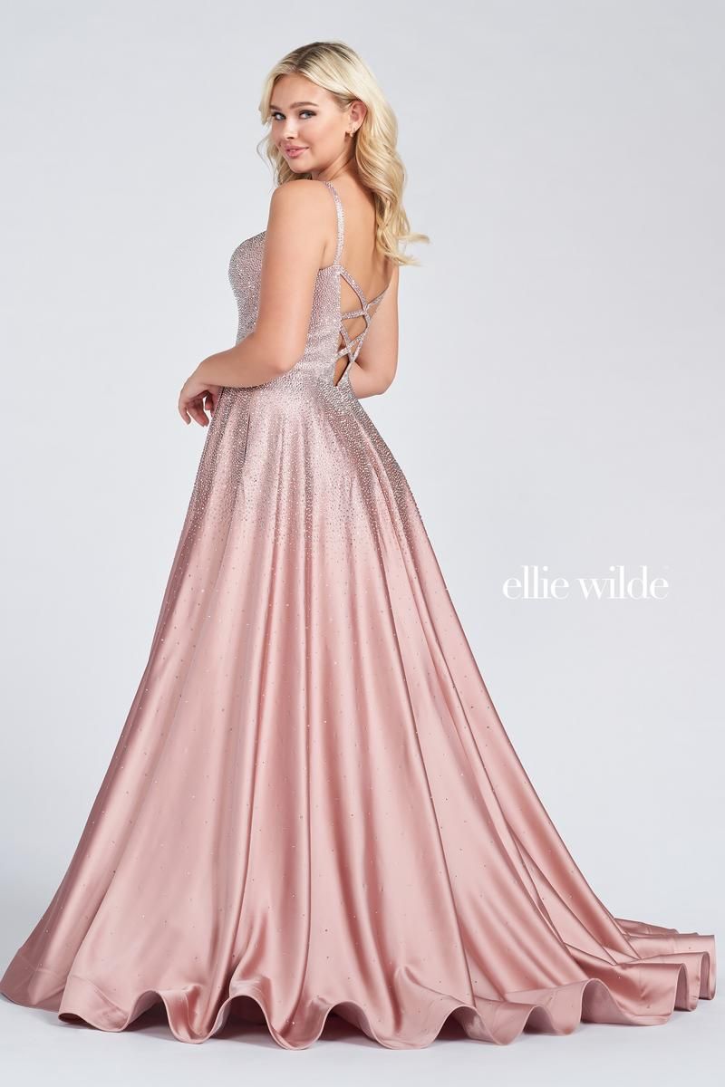 Style EW122015 Ellie Wilde Size 10 Pageant Satin Pink Side Slit Dress on Queenly