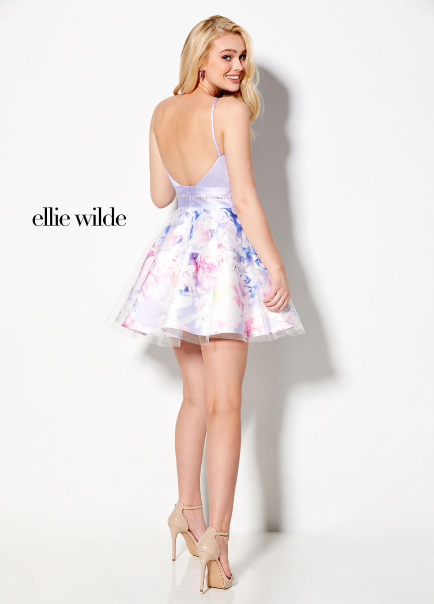 Style EW21911S Ellie Wilde Size 6 Plunge Satin Purple Cocktail Dress on Queenly