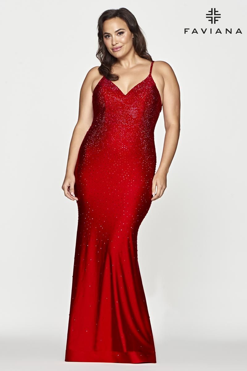Style 9518 Faviana Plus Size 22 Pageant Red Floor Length Maxi on Queenly