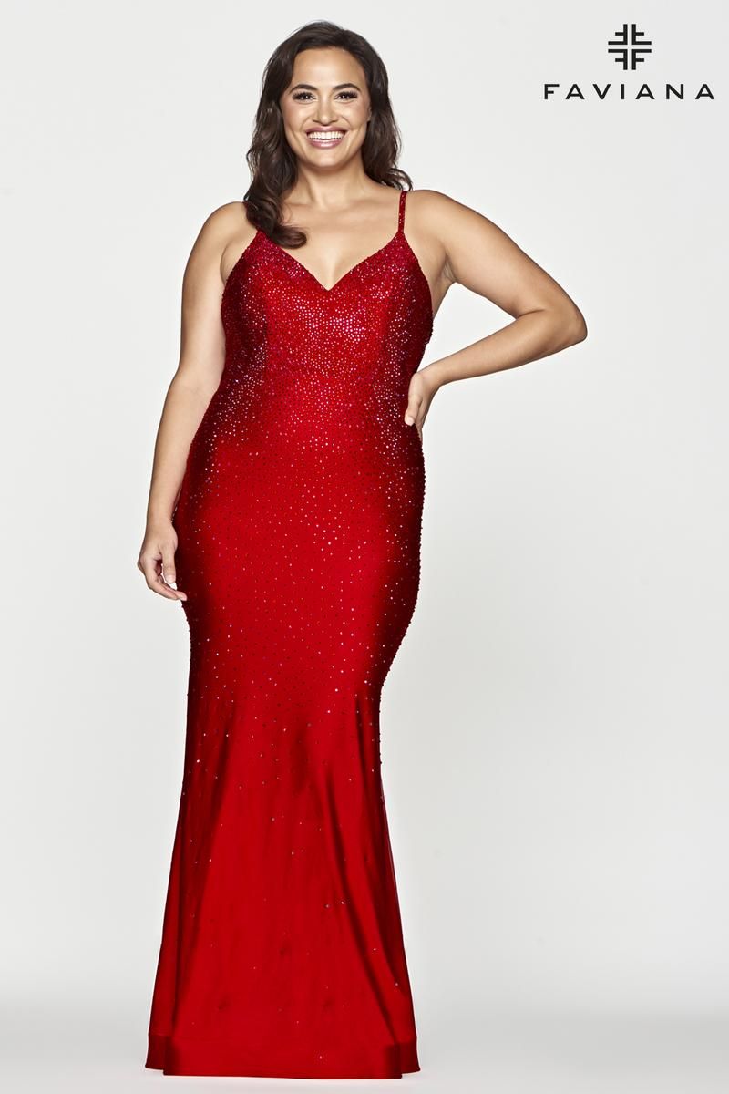 Style 9518 Faviana Plus Size 22 Pageant Red Floor Length Maxi on Queenly