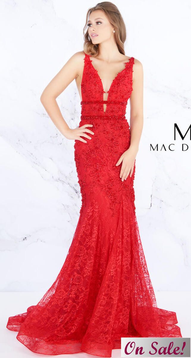 Style 66707M Mac Duggal Size 0 Prom Lace Red Mermaid Dress on Queenly