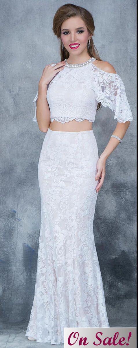 Style 1364 Nina Canacci Size 2 Prom Cap Sleeve Lace White Floor Length Maxi on Queenly