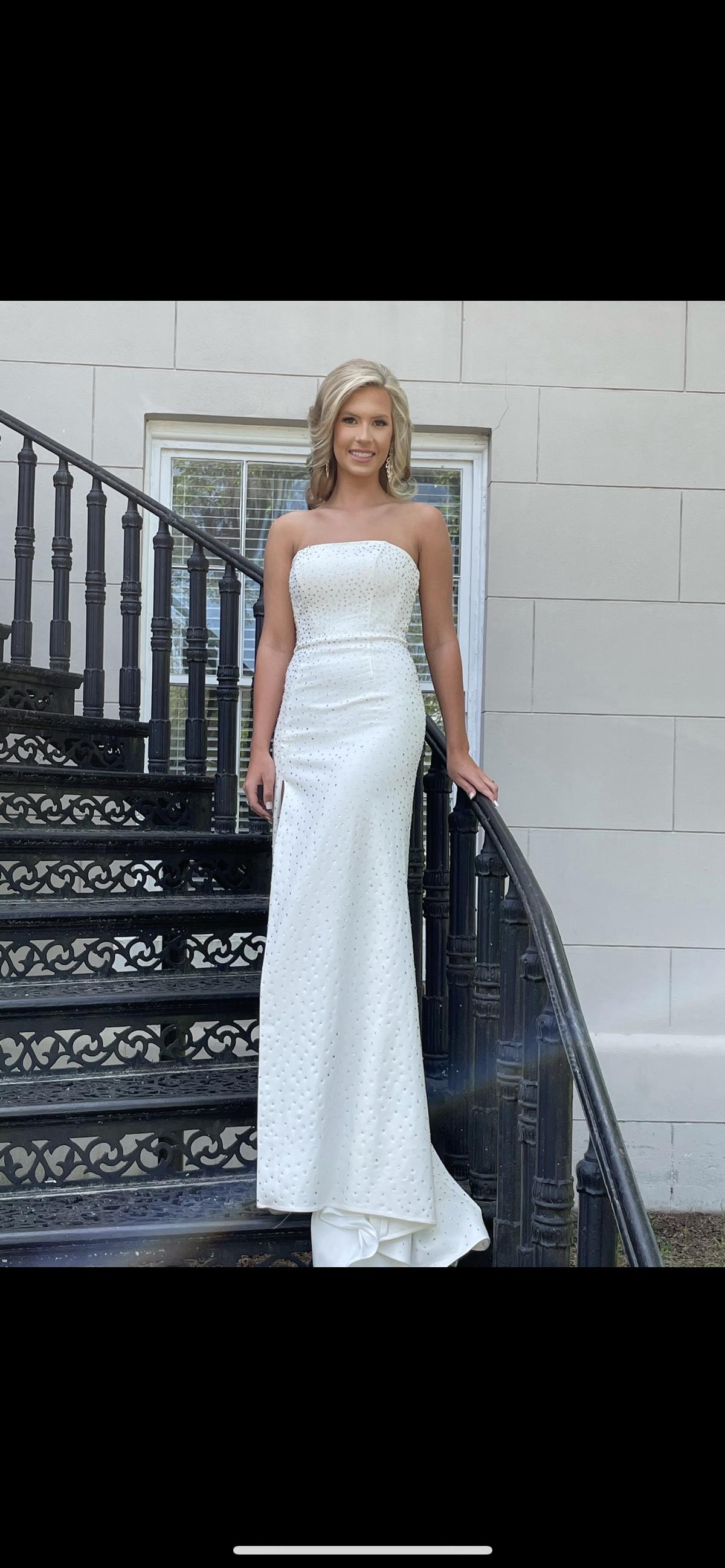 Sherri Hill Size 0 Wedding Strapless Sequined White Floor Length Maxi on Queenly