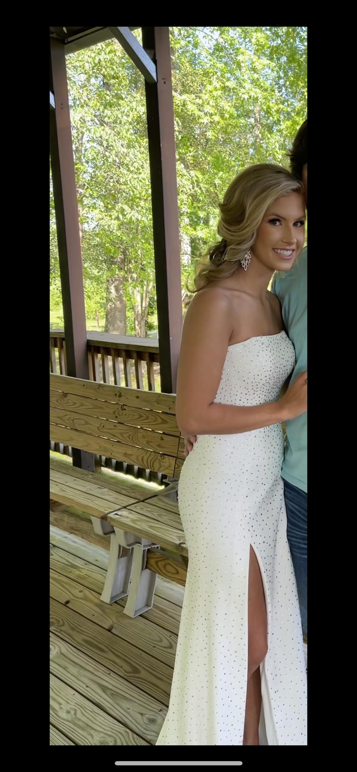 Sherri Hill Size 0 Wedding Strapless Sequined White Floor Length Maxi on Queenly