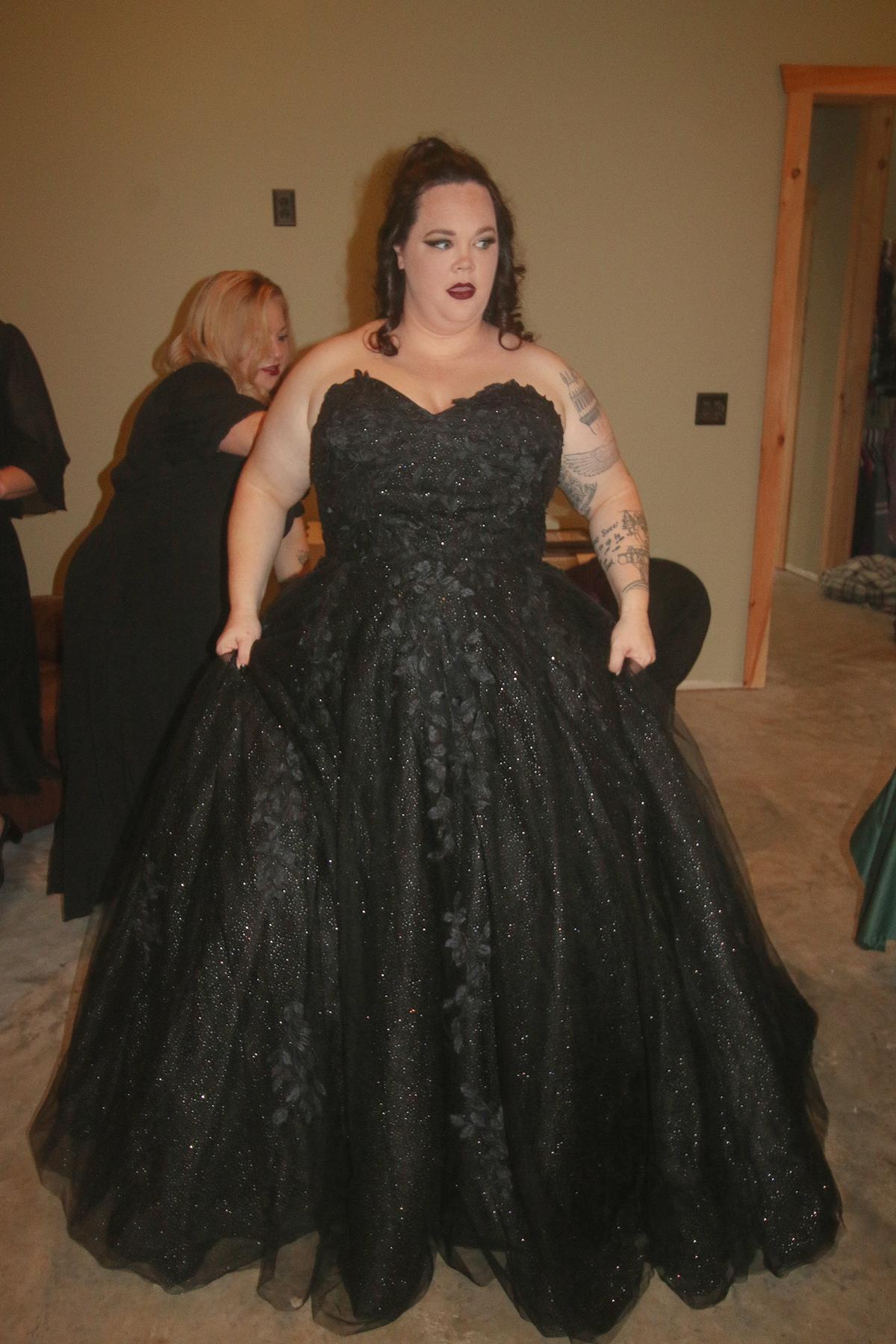 Kathryn Kollection Plus Size 30 Prom Strapless Lace Black Ball Gown on Queenly