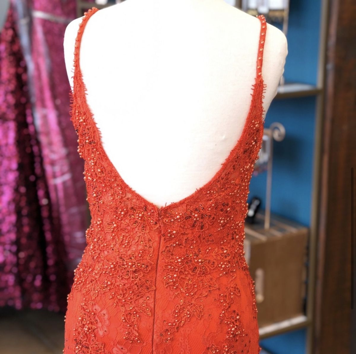 Jovani Size 6 Lace Red Mermaid Dress on Queenly