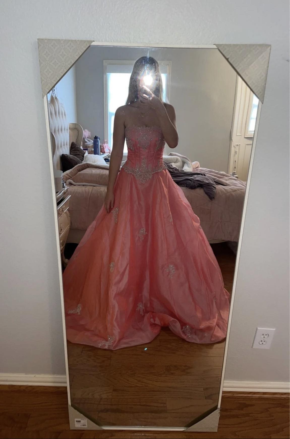 Size 2 Prom Lace Pink Ball Gown on Queenly