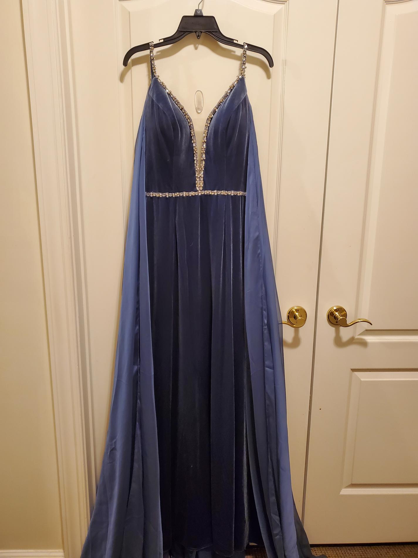 JAdore Evening Size 12 Velvet Blue Dress With Train on Queenly