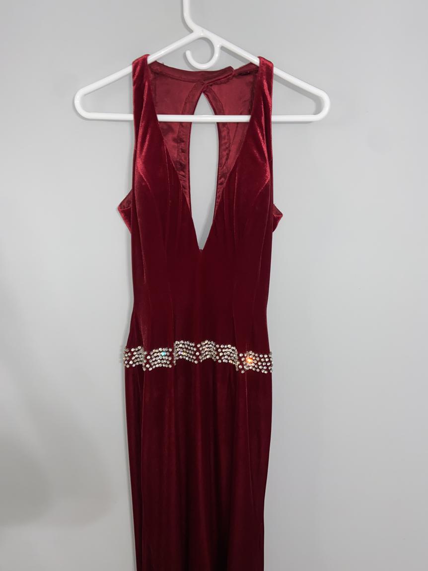 Jovani Size 2 Prom Plunge Velvet Red Floor Length Maxi on Queenly