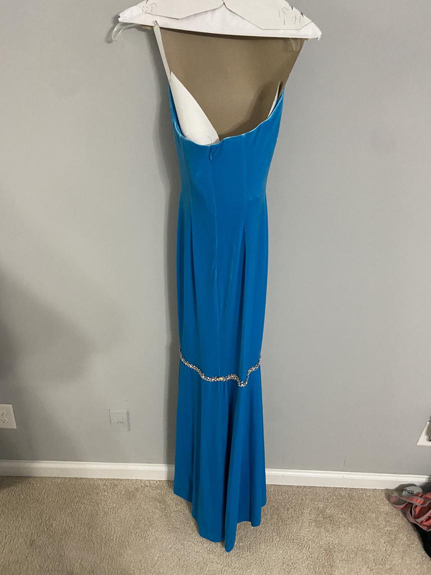 Jovani Size 2 Prom Plunge Velvet Turquoise Blue Mermaid Dress on Queenly