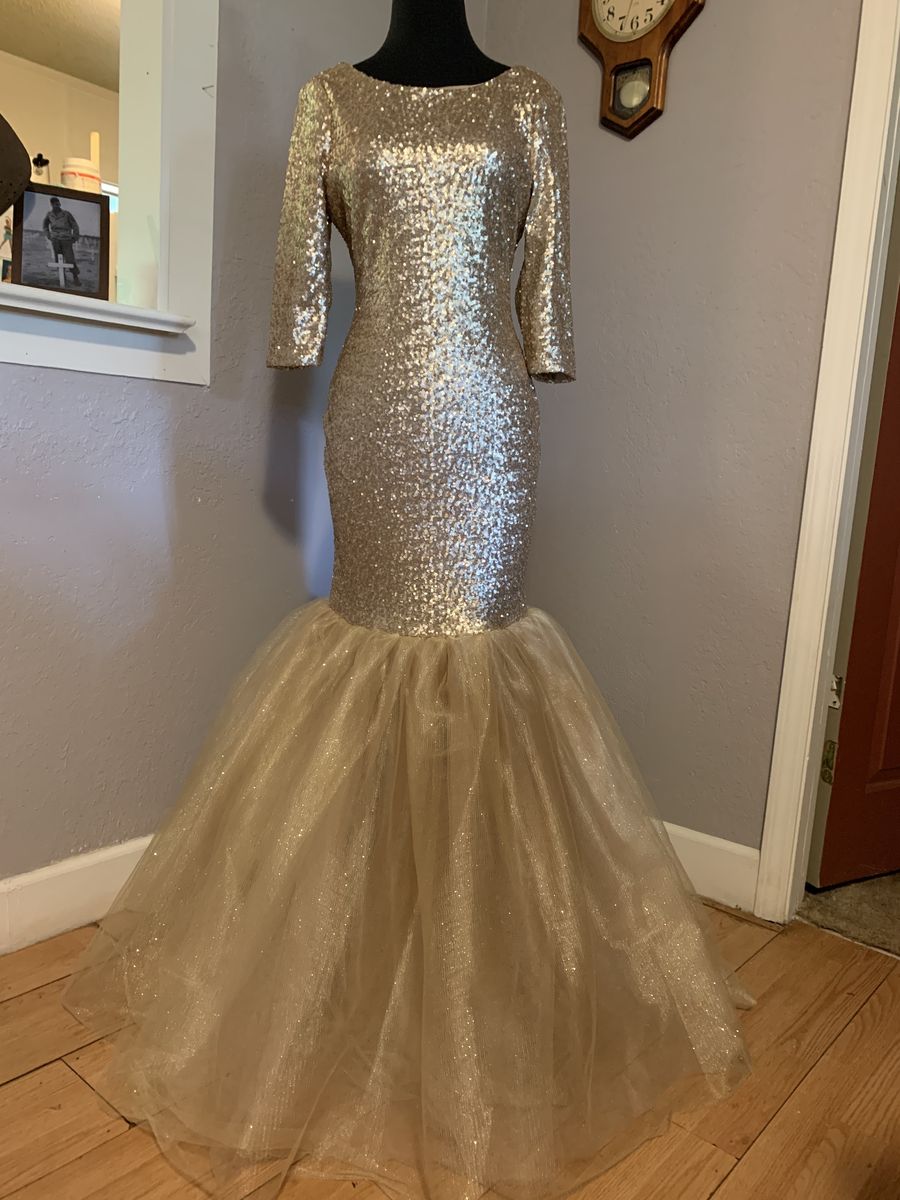 Size 14 Prom Sequined Gold Mermaid Dress on Queenly