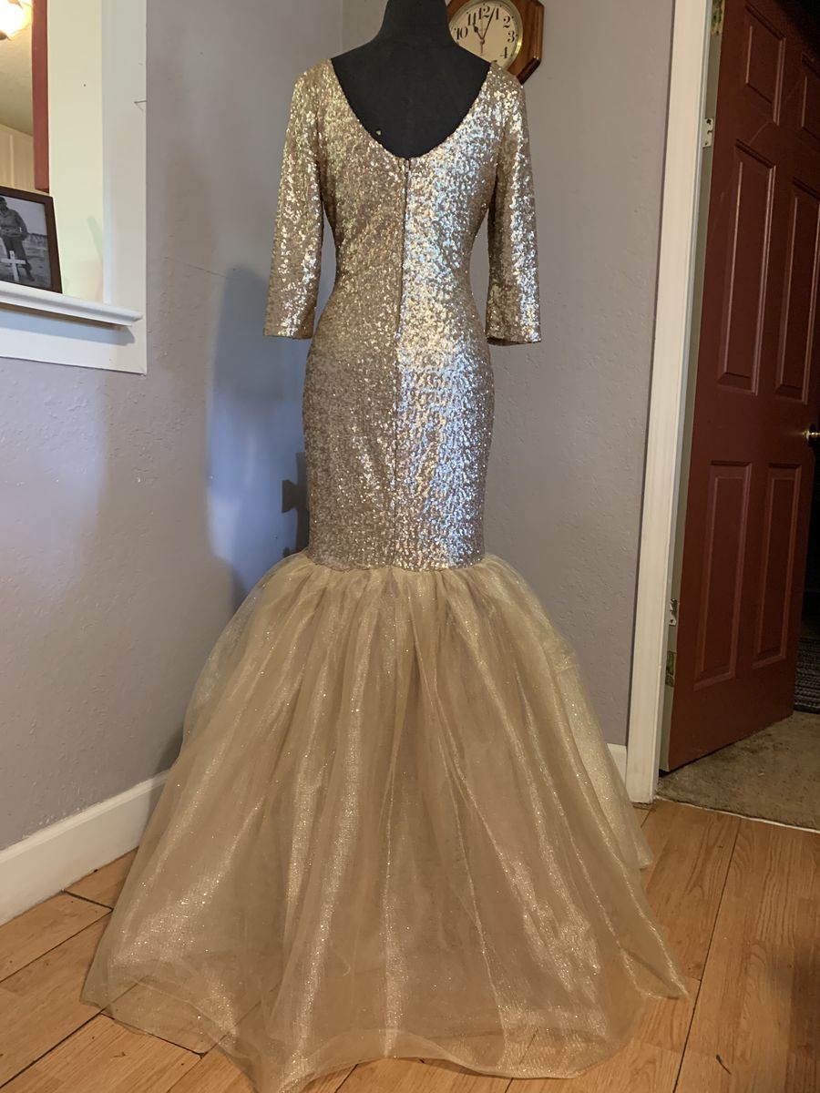 Size 14 Prom Sequined Gold Mermaid Dress on Queenly