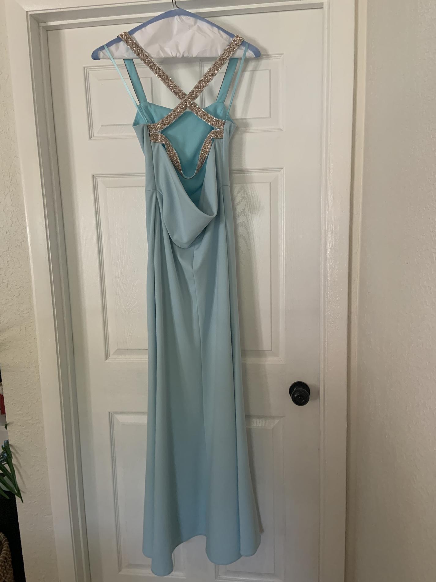Size 2 Bridesmaid Sequined Light Blue Side Slit Dress on Queenly