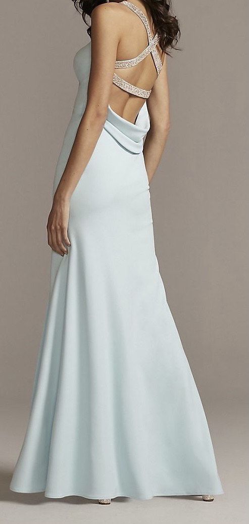 Size 2 Bridesmaid Sequined Light Blue Side Slit Dress on Queenly