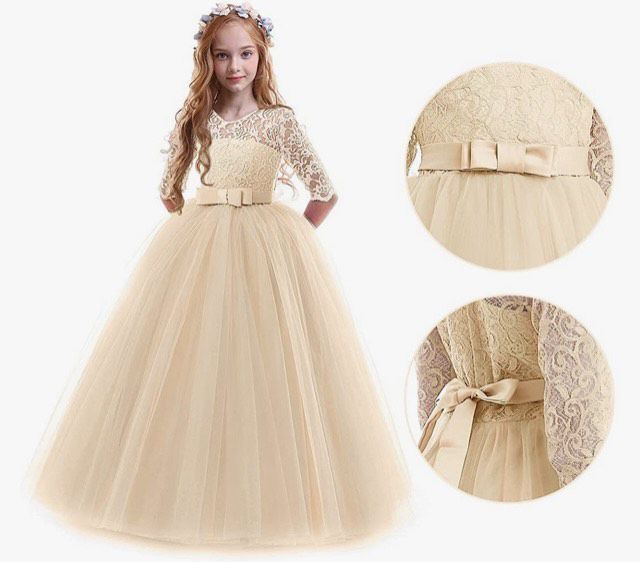 Girls Size 14 Bridesmaid Nude Ball Gown on Queenly