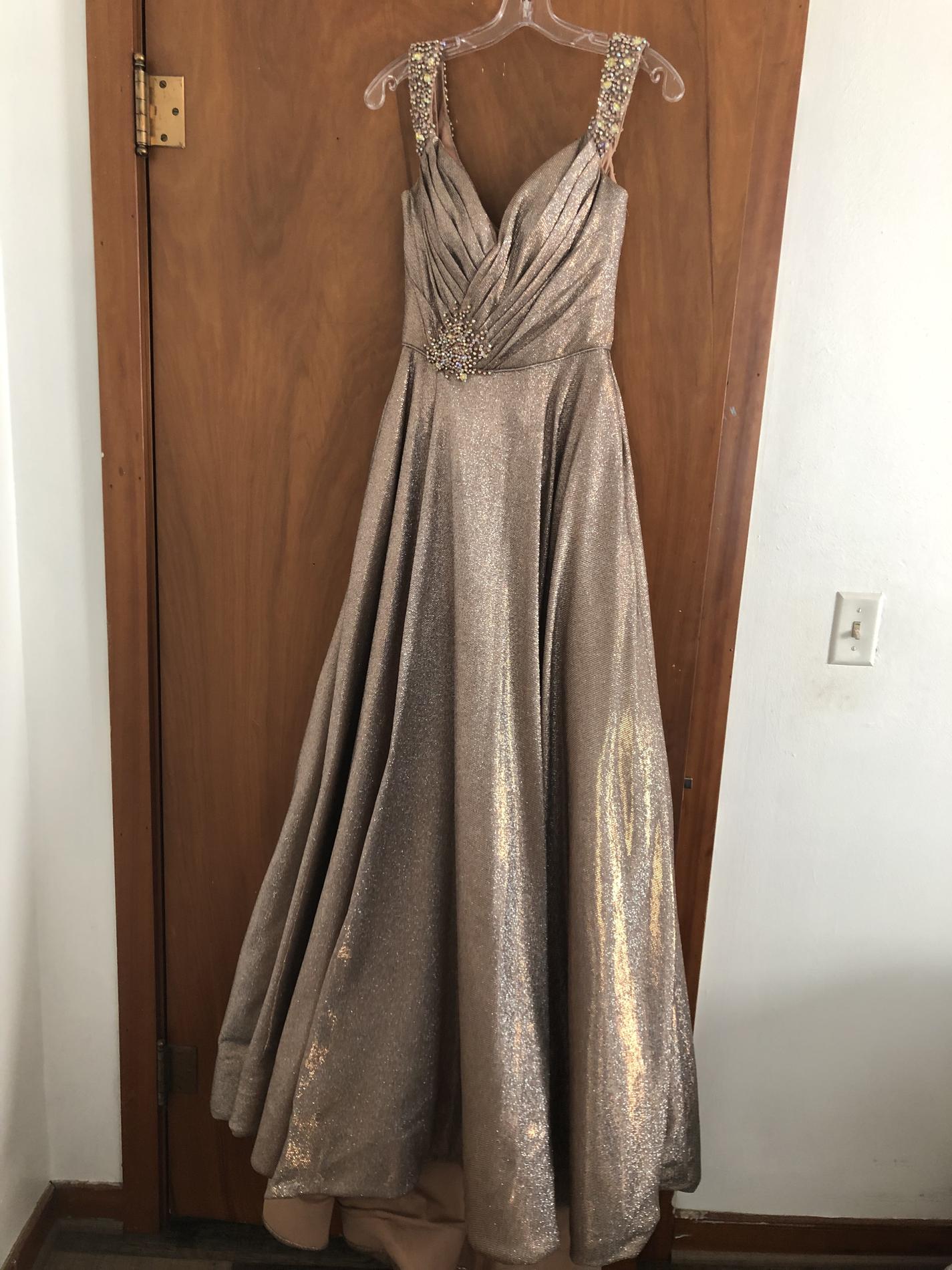 Sherri Hill Size 4 Bridesmaid Off The Shoulder Sequined Gold Ball Gown on Queenly