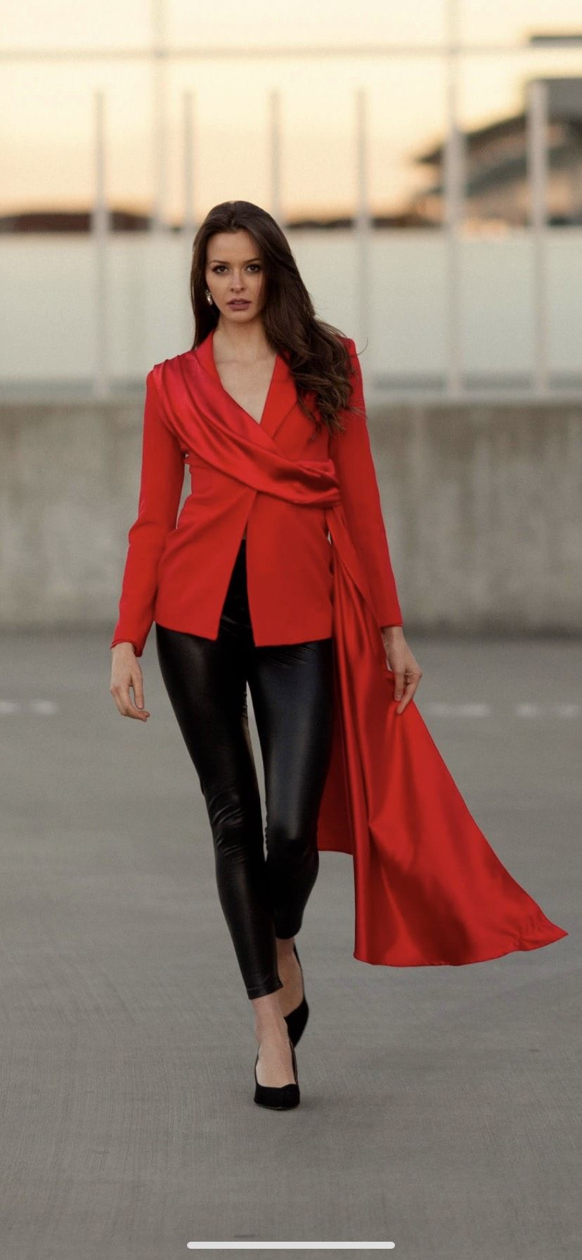 Size 2 Blazer Satin Red Formal Jumpsuit on Queenly