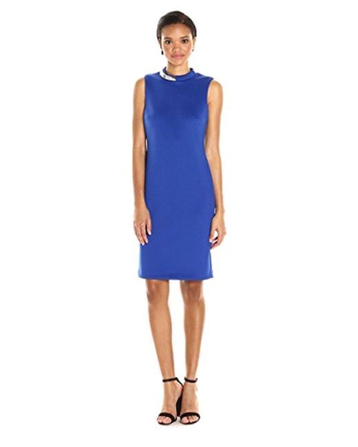 Calvin Klein Size 4 High Neck Blue Cocktail Dress on Queenly