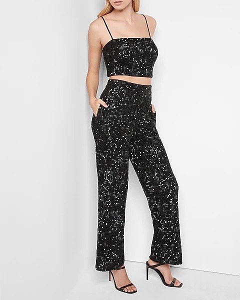 Express Size 6 Sequined Black Formal Jumpsuit on Queenly