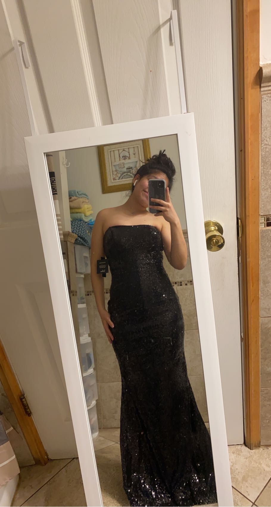 Lulus Size 2 Prom Strapless Sequined Black Mermaid Dress on Queenly