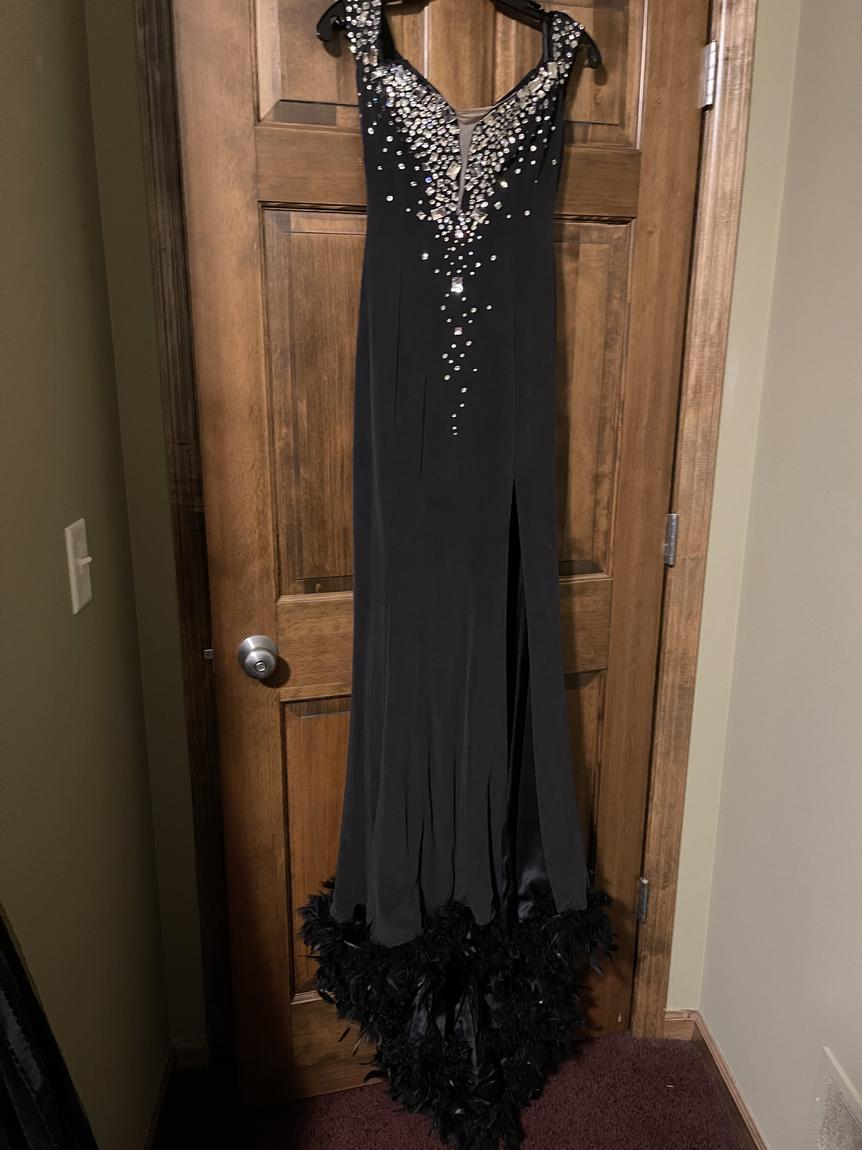 Custom made Size 4 Plunge Satin Black Floor Length Maxi on Queenly