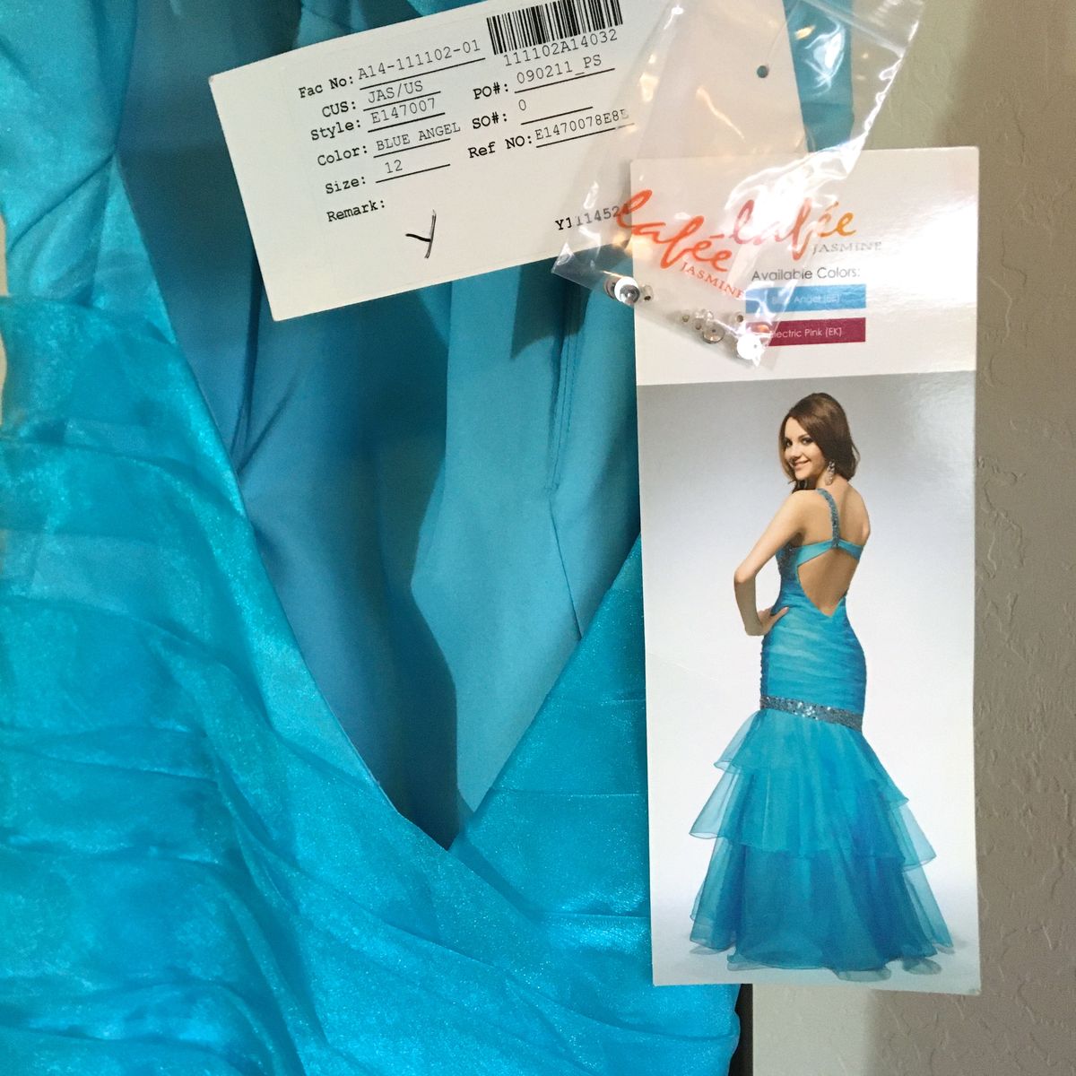 Style E147007 Laffe Jasmine Size 12 Prom One Shoulder Blue Mermaid Dress on Queenly